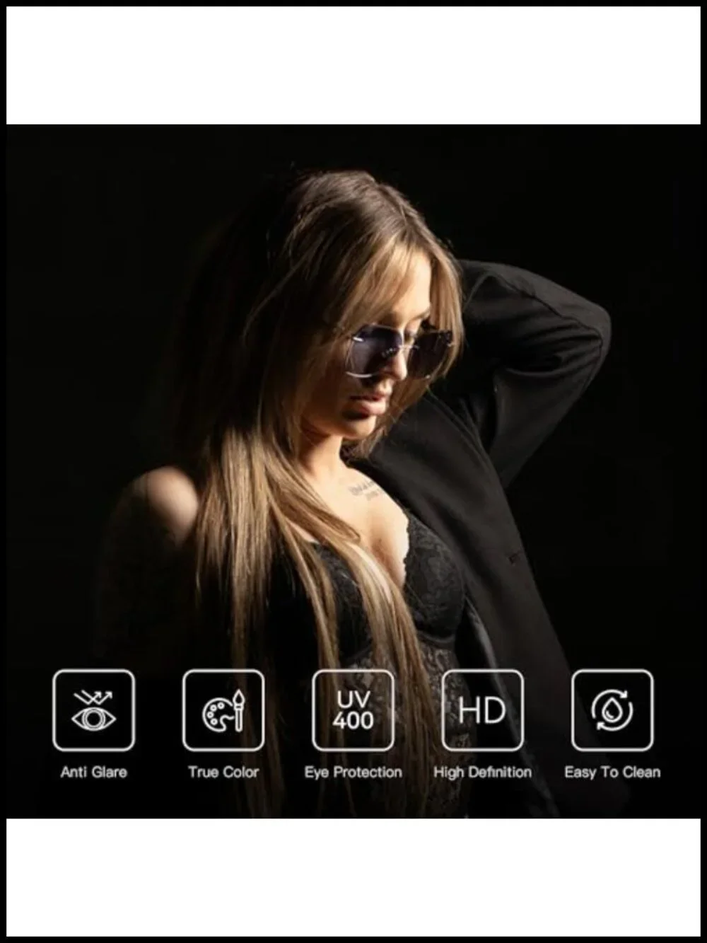 Oversized Rimless Diamond Cutting Gradient Lens Sunglasses UV400